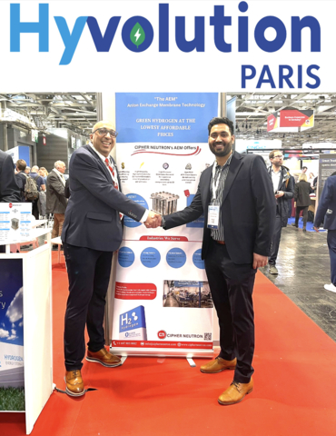 Above, left to right: Dr. Bruno G. Pollet, PhD in Physical Chemistry and Gurjant Randhawa, CEO of Cipher Neutron; during the appointment of Dr. Bruno G. Pollet to the Advisory Board of Cipher Neutron at Hyvolution Paris, January 30, 2024 (Photo: Business Wire)