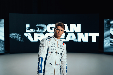 thumbnail Logan Sargeant, F1 driver for Williams Racing, wears the team's 2024 overalls featuring Komatsu's logo. (Photo: Business Wire)