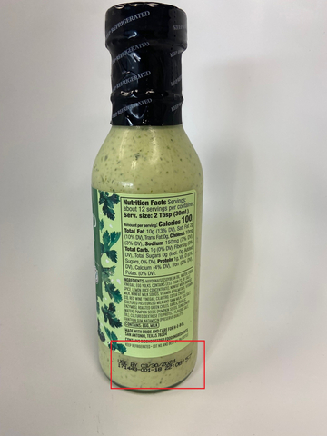 thumbnail H-E-B Cilantro Cotija Dressing Use by Date Location (Photo: Business Wire)