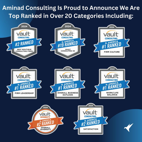 Aminad Consulting earns six number-one rankings on Vault’s 2024 Best Consulting Firm Rankings.