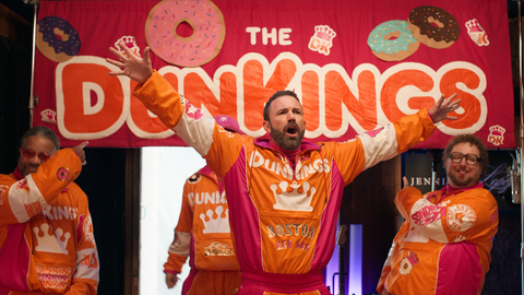 Ben Affleck’s journey to becoming a pop star confirms that anything is possible when you run on Dunkin’. Premiered during Super Bowl LVIII, “The DunKings" features Ben Affleck, Matt Damon and Tom Brady. (Photo: Business Wire)