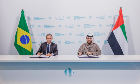 H.E. Faisal Al Bannai, Secretary General of ATRC and the Secretary of São Paulo State, Mr. Caio Mário Paes De Andrade signing a Memorandum of Understanding (MoU) on the sidelines of the World Governments Summit (WGS) 2024. (Photo: AETOSWire)