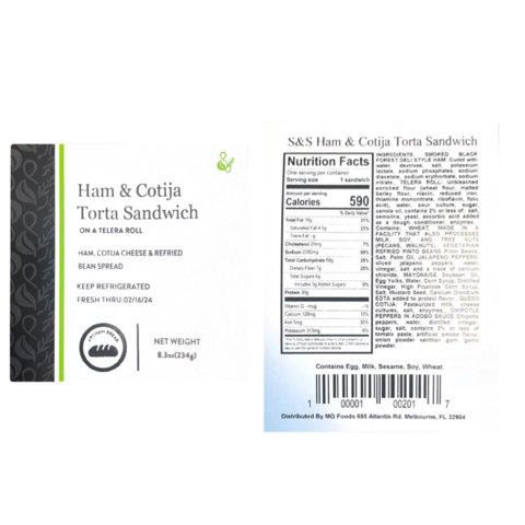 original MG Foods is voluntarily recalling a Ham & Cotija Torta Sandwich on Telera Roll sold in Florida. This voluntary recall is being initiated as a result of the Rizo-López Foods, Inc. recall of cotija cheese due to possible contamination with Listeria monocytogenes and associated with an outbreak the FDA is currently investigating. (Graphic: Business Wire)