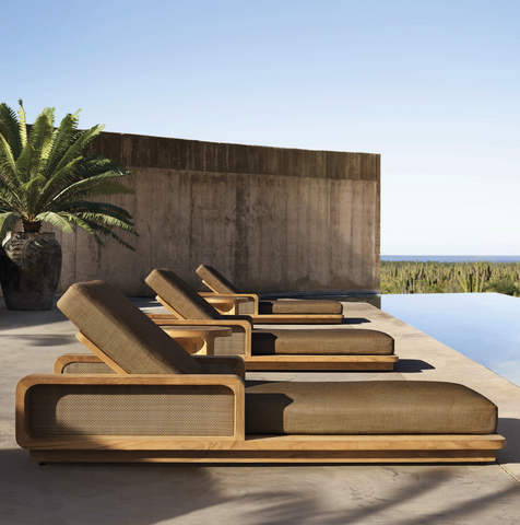 RH OUTDOOR 2024 INTRODUCES THE SANTIAGO COLLECTION IN PREMIUM SOLID TEAK & ALL-WEATHER CANE. DESIGNED BY THOMAS BINA, LOS ANGELES & RONALD SASSON, BRAZIL. (Photo: Business Wire)