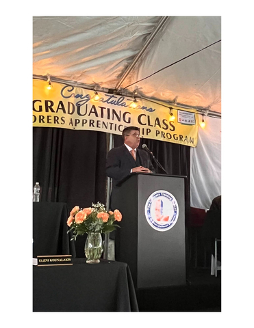 original Business Manager of the Southern California District Council of Laborers Jon P. Preciado addresses the 2023 graduates and their families. (Photo: Business Wire)