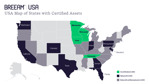 BREEAM USA Map of States with Certified Assets (Graphic: Business Wire)