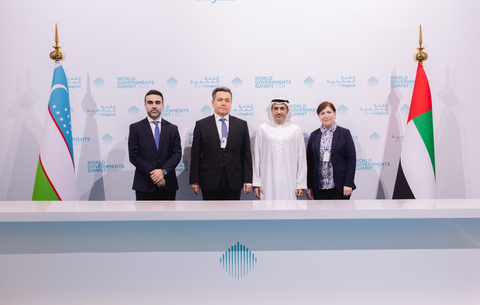 His Excellency Shahab Issa Abu Shahab, Director General of ATRC and H.E. Sherzod Shermatov, Minister of Digital Technologies of Uzbekistan signing the Memorandum of Understanding on the sidelines of WGS 2024. (Photo: AETOSWire)