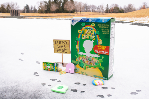 Lucky first left behind magical clues after ice fishing in Minneapolis after leaving his cereal box. (Photo: Business Wire)