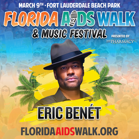R&B singer, actor, and activist Eric Benét will headline AHF's 19th Annual Florida AIDS Walk & Music Festival, an annual spring break event that attracts more than 2,000 attendees and raises $2 million for 13 local nonprofit organizations providing HIV/AIDS services in the South Florida community. (Graphic: Business Wire)