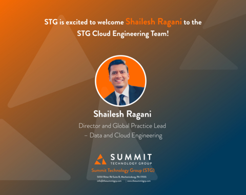 STG welcomes Shailesh Rangani as Global Practice lead for Data and Cloud heading a new division focused on blending the cloud, data, and ETL practices within STG. Shailesh Rangani comes with around 20 years’ of experience with administration, engineering, migrations, and modernizations related to data and databases. His expertise lies in the design, deployment, administration, and management of data-intensive applications that enable organizations to effectively analyze and process large volumes of structured and unstructured data. Shailesh is specialization in Cloud platforms like AWS, Azure and holds various cloud and database certifications. Summit Technology Group (STG) announces a series of data, AI, and cloud investments designed to support their growing engineering and software businesses. STG directly supports 315+ customers while indirectly managing SaaS platforms for 4,000+ US Banks and Fintech companies. STG holds Premier Partner status from the American Bankers Association. (Graphic: Business Wire)