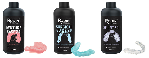 Pac Dent 3D printing resins for dental procedures and restorative applications, including Denture Base 2.0, Surgical Guide 2.0, and Splint 2.0 (Photo: Business Wire)