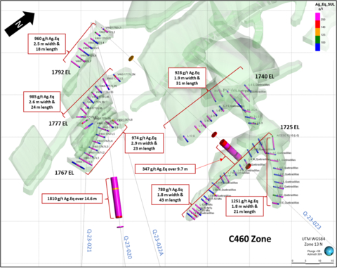 Figure 3: Oblique View to NW of C460 Channel Samples 1792, 1777, 1767, 1740 and 1725 EL Stopes (Photo: Business Wire)