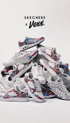 Vexx applies his signature “doodles” to Skechers x Vexx, the latest in the Skechers Visual Artist Series. (Photo: Business Wire)
