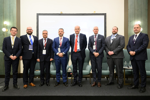 From left to right: Ivan Pironkov (Westinghouse), Oscar Prat (Westinghouse), Rumen Radev (Minister of Energy, Bulgaria), Delyan Dobrev (Chairman of the Energy Committee in the Parliament), Kenneth Merten (U.S. Ambassador to Bulgaria), Alex Nestor (Chairman of Kozloduy New Built Company), Sean Jones (Westinghouse), and Ivan Mihaylov (CEO of Amcham). (Photo: Business Wire)