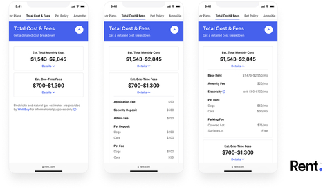 Rent.'s new Total Cost of Renting feature shows a full financial picture of renting and its associated costs. (Graphic: Business Wire)