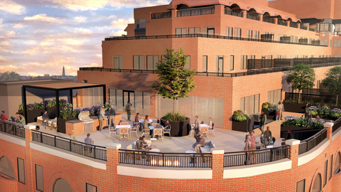 The building's tiered design allows for private wraparound terraces for the majority of homes, providing panoramic views of Old Town, the riverfront, and DC monuments (Photo: Business Wire)