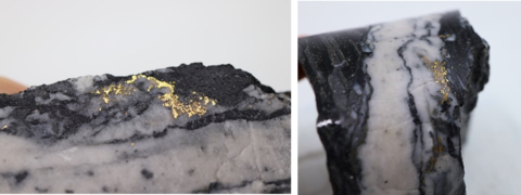 Figure 1. Photos of mineralization, Left: at ~97.60m in NFGC-23-1848, Right: at ~97.60m in NFGC-23-1848 ^Note that these photos are not intended to be representative of gold mineralization in NFGC-23-1848. (Photo: Business Wire)