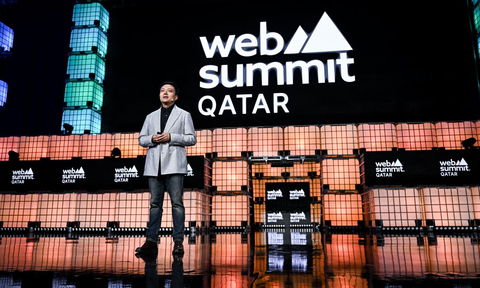 Victor AI, the Founder and CEO of Terminus Group, delivers speech at Web Summit Qatar (Photo: Business Wire)