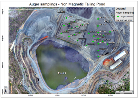 Figure 1: View of Non-Magnetic Tailings Ponds Two and Pond Three with the Auger Drill Hole Positions (Photo: Business Wire)