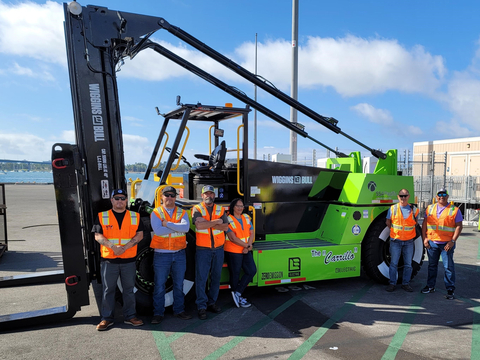 The Wiggins Yard eBull: A powerful electric forklift with a 55,000-pound lifting capacity, pitched at the Port of San Diego’s Tenth Avenue Marine Terminal (Photo: Business Wire)