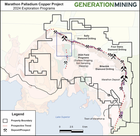 Figure 1 – Map of Marathon Palladium project showing locations of 2024 exploration programs. (Graphic: Business Wire)