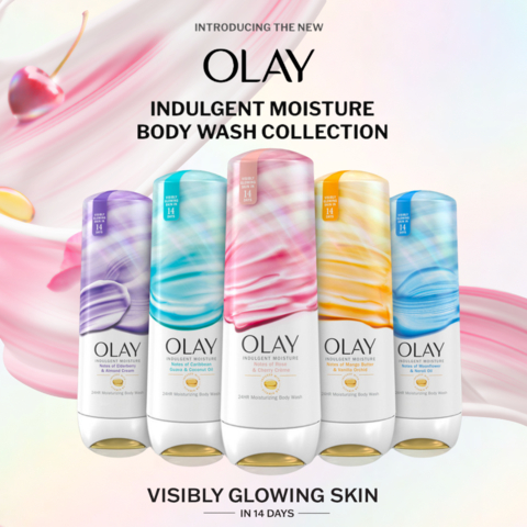 New Olay Indulgent Moisture Body Wash Collection offers a luxurious shower experience while visibly transforming skin from dull to glowing in 14 days (Photo: Business Wire)
