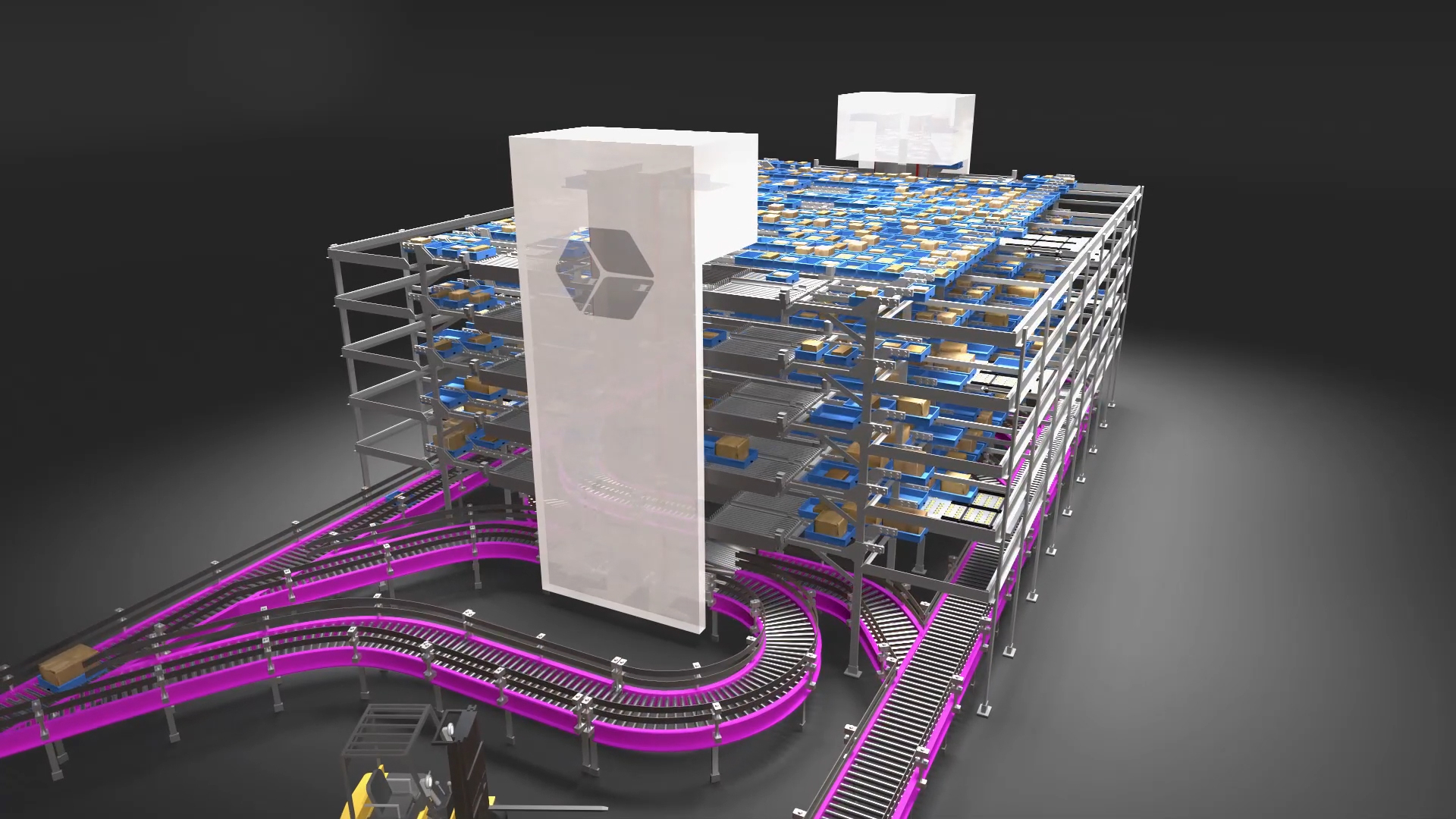 A simulation of FreeSpace Warehouse Automation technology at work.
