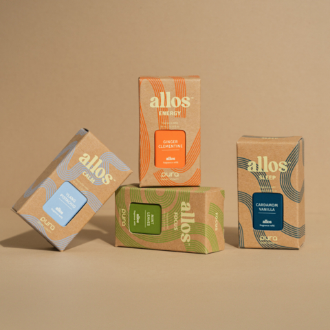 Smart fragrance company Pura is proud to announce the launch of Allos — a collection of four new fragrances specially designed to improve overall health and wellness. (Photo: Business Wire)
