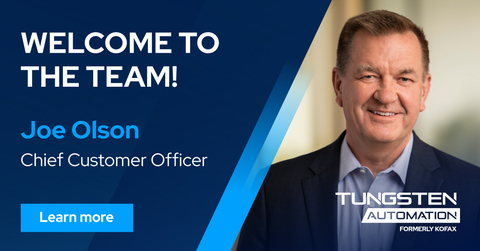 Tungsten Automation, formerly Kofax, is pleased to announce the appointment of Joe Olson as its new Chief Customer Officer (CCO). (Graphic: Business Wire)