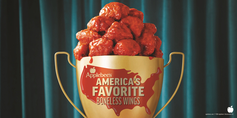 Following a national, double-blind taste-test of Applebee's Classic Buffalo sauced Boneless Wings among other top national chain restaurants, Applebee's Boneless Wings has been named 
