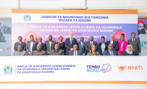 thumbnail 1st row from left: Hon. Msafiri Mbibo, Deputy Permanent Secretary Ministry of Minerals, Hon. Constantine Kanyasu, On behalf of the Chairperson for Energy and Minerals Parliamentary Committee, Hon. Dr. Steven Kiruswa Deputy Minister of Minerals, Hon. Anthony Mavunde Minister of Minerals, Mwajabu Nyamkomera, On behalf of the Dodoma Regional Commissioner, Hon. Anamringi Macha, Shinyanga Regional Commissioner, HE. Ambassador. Batilda Buriani, Tanga Regional Commissioner. 2nd row from left: Eng. Yahya Samamba, Executive Secretary Mining Commission, Frank Kilua, CFO Tembo Nickel, Eng. Joseph Kumburu, Kahama Resident Mine Officer, Saimon Sanga, CHRO Tembo Nickel, Hon. Mboni Mhita, DC Kahama District, Chris Showalter, Lifezone CEO, Prof. Nehemia Osoro, Tembo Nickel Board Director, Royal Lyanga, Tembo Nickel Board Director, Rebecca Stephen, Kabanga Site GM, Emmanuel Dos Ramos, Tembo Nickel COO, Mariagoreth Charles, Tembo Nickel Corp Comms Manager, Dr. Abdulrahman Mwanga, Mining Commissioner. (Photo: Business Wire)