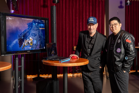 Space Nation Co-founders Roland Emmerich and Jerome Wu pose for a photo with their upcoming game on March 19, 2024 in San Francisco, California. (Photo: Business Wire)