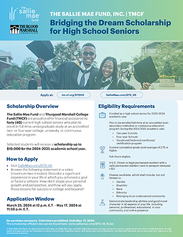 Download Bridging the Dream Scholarship for High School Seniors Info Sheet