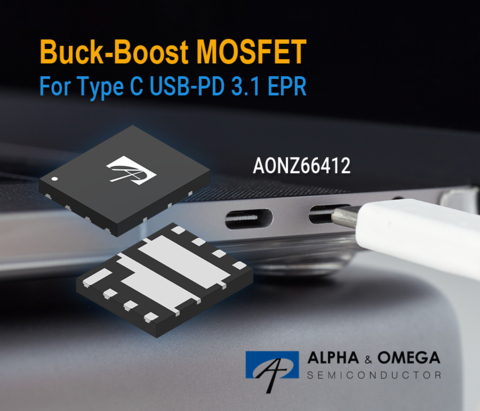original Offering a compact footprint to streamline PCB design, the AONZ66412 XSPairFET™ helps improve power density while meeting high-efficiency Type C performance demands (Graphic: Business Wire)