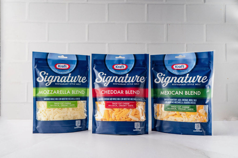 Kraft Signature Shreds are available in three debut offerings for the ultimate recipe versatility: Cheddar Blend, Mozzarella Blend, and Mexican Blend, all conveniently packaged in 8 oz. resealable bags. (Photo: Business Wire)