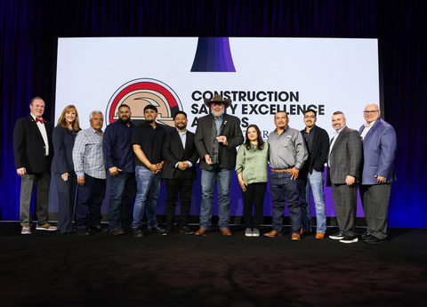 CSEA 2024 - Grand Award Photo: Pictured from left to right are Todd Roberts - President, ERS Inc. & 2023 AGC of America Vice President; Tricia Kagerer - EVP Risk Management JFC; Marco Votta - Cement Finisher JFC; Oswaldo Votta - Superintendent JFC; Oswaldo Votta Jr. - Field Associate JFC; Damian Alvarez - Environmental Health and Safety Director JFC; Clint Henson - Operations Manager of the Civil Division JFC; Asma Bayunus - Environmental Health and Safety Operations Manager JFC; Servando Acuna - Equipment Operator JFC; Jorge Acuna - Regional Safety Manager JFC; Brian J. Poliafico - Vice President, Profit Center Manager - Excess Construction, Starr Insurance; and Joe Russo, Northeast Regional Construction Industry Leader, WTW. (Photo: Business Wire)