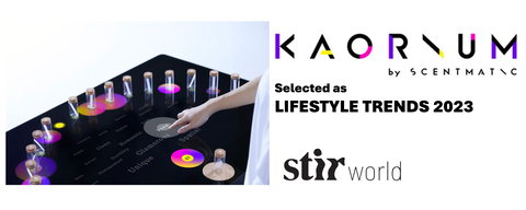 What's KAORIUM? Read scents, smell words; A journey of fragrance discovery that ignites the olfactory imagination. Finding a perfume is a challenge. Fragrances are hard to grasp, and expressing our preferences can be tough. KAORIUM by SCENTMATIC is an entirely novel approach to fragrance exploration that decodes the enigmatic world of scents and helps people discover new fragrances intuitively through language. Harnessing state-of-the-art technology, our mission is to deliver olfactory moments of delight. When a scent is placed on the coaster, the impression of the scent is visualized in words. By expressing sensory perceptions through language, scents that were once difficult to discern become more clearly perceivable. (Graphic: Business Wire)