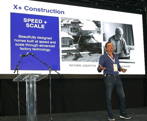 Onx Homes CEO and Cofounder Ash Bhardwaj kicks off Pompano Beach X+ Construction Systems Factory launch. Photo courtesy of Onx.