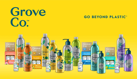 Grove Collaborative is unveiling a refreshed identity for its flagship brand, Grove Co., as part of a multi-phase effort for the brand to own the space of beautiful sustainability, underscore its commitment to reducing plastic, and enhance its visibility on retail shelves. The packaging rebrand emphasizes aluminum as Grove Co.'s priority material selection, chosen for its scalability and sustainability, and features elevated fragrance illustrations as the central component to communicate the experiential nature of the products while delivering counterworthy pride. (Photo: Business Wire)