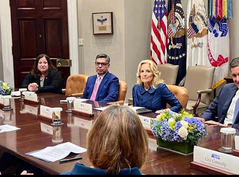 Praveen Thadani, president/CEO of Priority Health, and First Lady Jill Biden. (Photo: Business Wire)