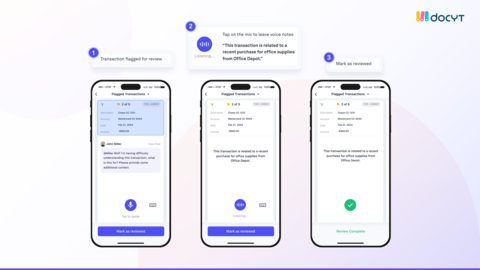 Docyt's new voice-based transaction categorization for its AI-powered accounting automation platform enables business stakeholders to review uncategorized transactions in the Docyt mobile app and simply leave voice notes which are transcribed by Docyt’s AI to complete the categorization process. (Graphic: Business Wire)
