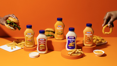 KRAFT Sauces adds five delicious aiolis and sauces to its diverse product portfolio with the new Creamy Sauces line including new Smoky Hickory Bacon Flavored Aioli, Chipotle Aioli, Garlic Aioli, Burger Aioli, and Buffalo Style Mayonnaise Dressing. (Photo: Business Wire)