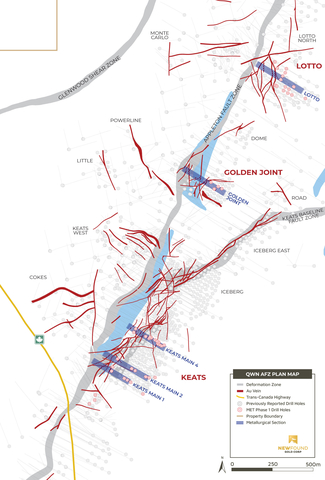 thumbnail Figure 1. Plan view of metallurgical sections from Keats Main, Golden Joint and Lotto (Graphic: Business Wire)
