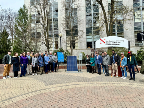 Students and faculty members of Northeastern University celebrated the unveiling of Snell Library's new solar panels with speakers, flip the switch ceremony and community activities. (Photo: Business Wire)