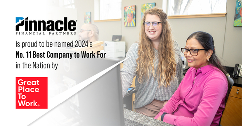 original Pinnacle Financial Partners is proud to be named 2024's No. 11 Best Company to Work For in the Nation by Great Place to Work® (Graphic: Business Wire)
