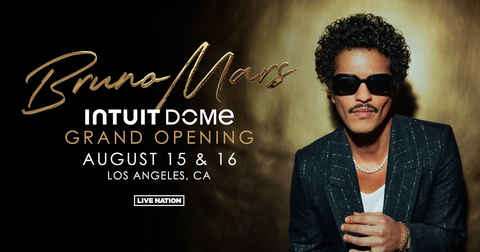 Bruno Mars Announced as Intuit Dome’s Grand Opening Performer With Two Shows in Los Angeles on August 15 and 16 (Graphic: Business Wire)