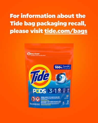 For information about the Tide bag packaging recall, please visit tide.com/bags. (Photo: Business Wire)