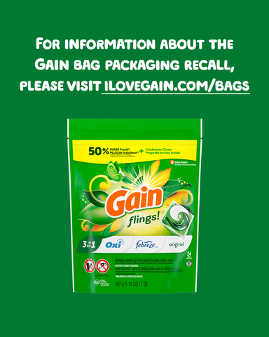 For information about the Gain bag packaging recall, please visit ilovegain.com/bags. (Photo: Business Wire)