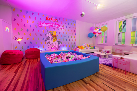 A ball pit filled with more than 1,000 plush unicorn stuffed animals is featured in the HARIBO Unicorn-i-licious Treat Retreat. Learn more by visiting haribotreatretreat.com. (Photo: Business Wire)