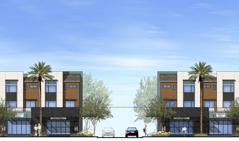thumbnail Eginhouse, located at the southwest corner of Arkansas St. and Pioneer Blvd. in Artesia, will consist of 59 three-story townhomes, including 22 live/work units, plus 4,544 sq. ft. of ground-floor commercial space. (Graphic: City Ventures)